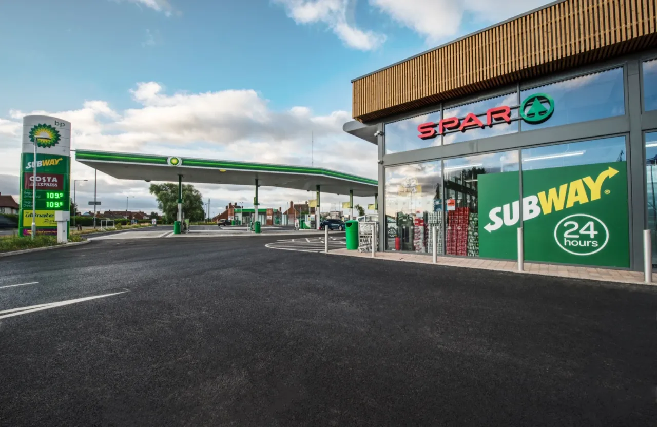 A rebuilt Valli forecourt with canopy and totem signage